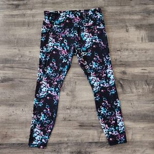 Avia Active Core Performance Black Multi Floral Print Leggings Women's XL